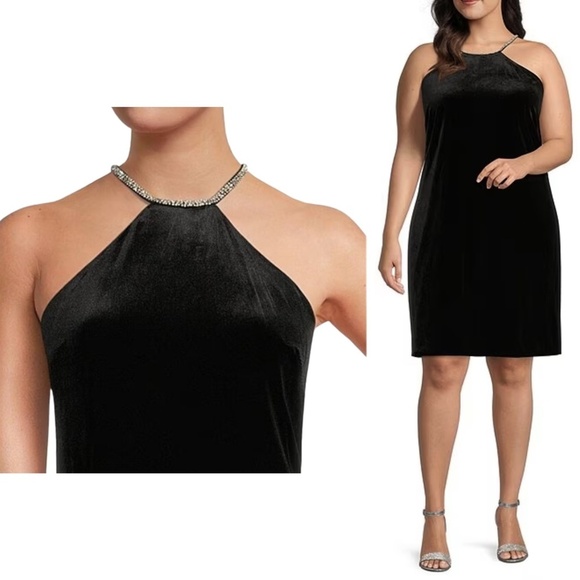 NWT Alex Marie Laura Stretch Velvet Embellished Halter Sheath Mini Dress Sz. 22W - Picture 1 of 6